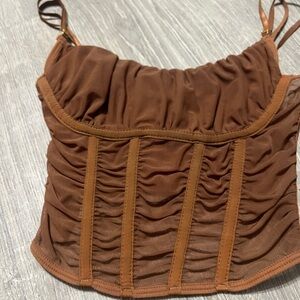 Tic Toc Elegant Brown Ruched Crop Top